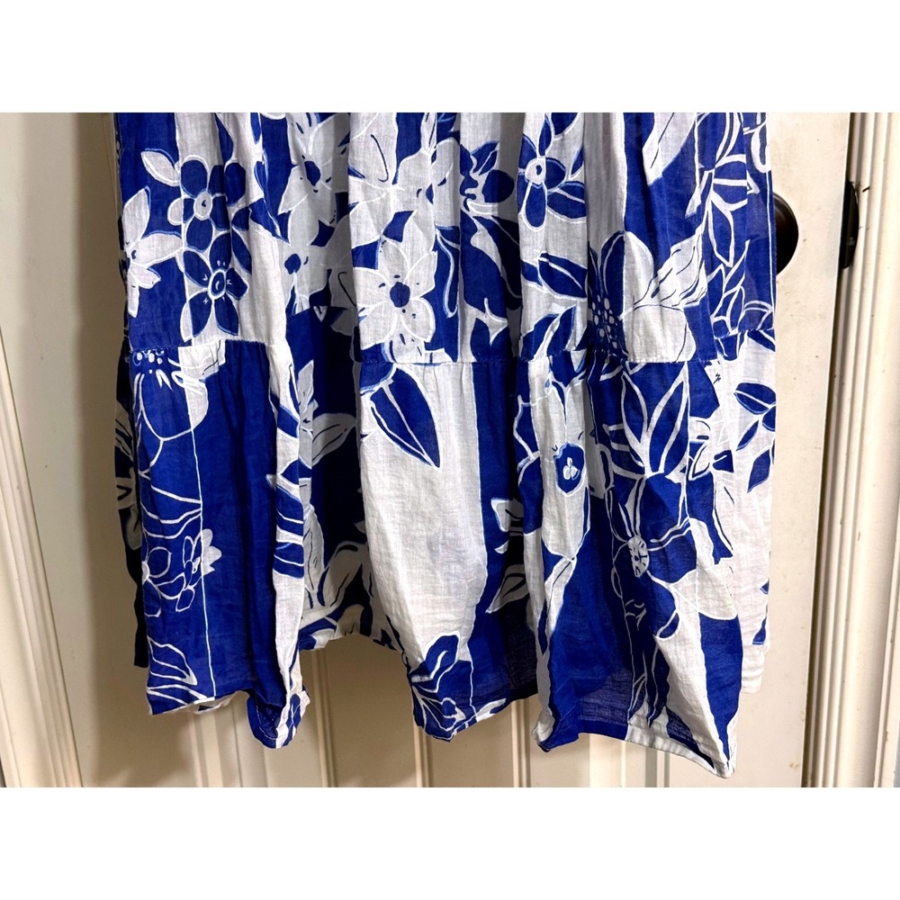 Vanya Desire Blue White Floral Cotton Maxi Dress Women SP Tiered Boho Sleeveless - Picture 4 of 8